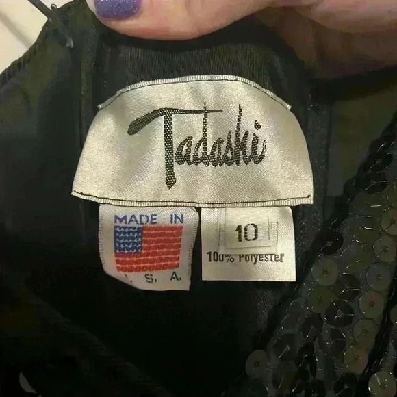 Tadashi Shoji s 10 Vintage 80’s Formal Gown Sequin Dress Black Timeless Classic - Picture 11 of 12